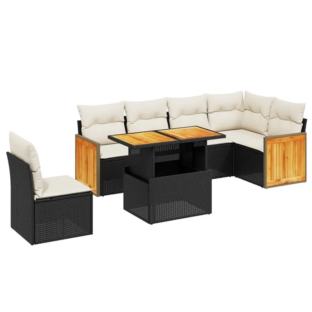 7 Piece Garden Sofa Set Outdoor Furniture Black Poly Rattan Patio with Cushions
