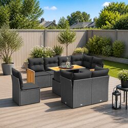 Garden Sofa Set 9 Piece Outdoor Furniture Patio Sectional Rattan with Cushions