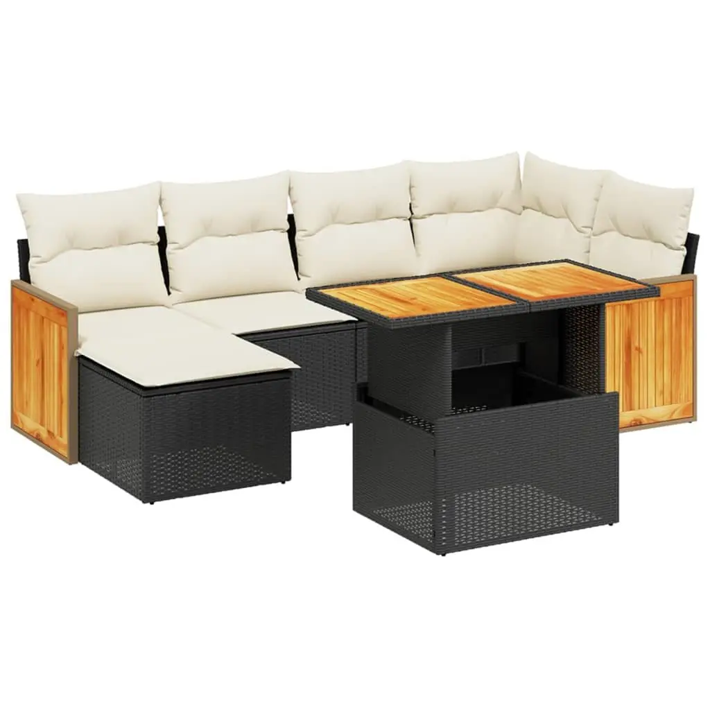 Garden Sofa Set 7 Piece Outdoor Furniture Black Poly Rattan Patio Lounge