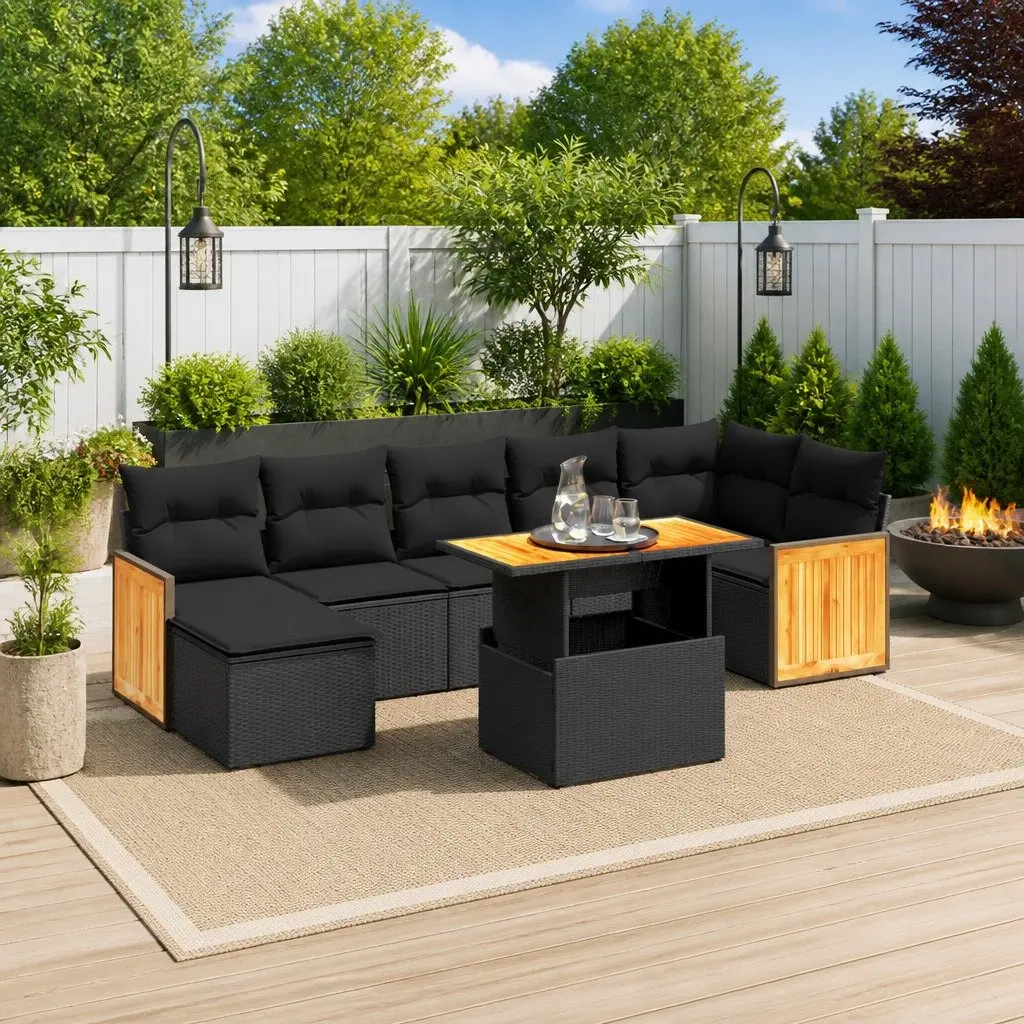 Modular Outdoor Furniture Black PE Rattan 8 Piece Garden Sofa Set for Patio Lounge