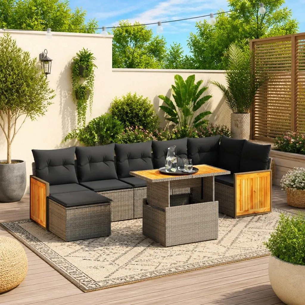 Garden Sofa Set 8 Piece Outdoor Furniture Patio Grey Poly Rattan Modular