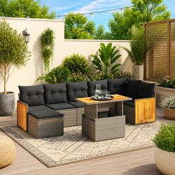 Garden Sofa Set 8 Piece Outdoor Furniture Patio Grey Poly Rattan Modular