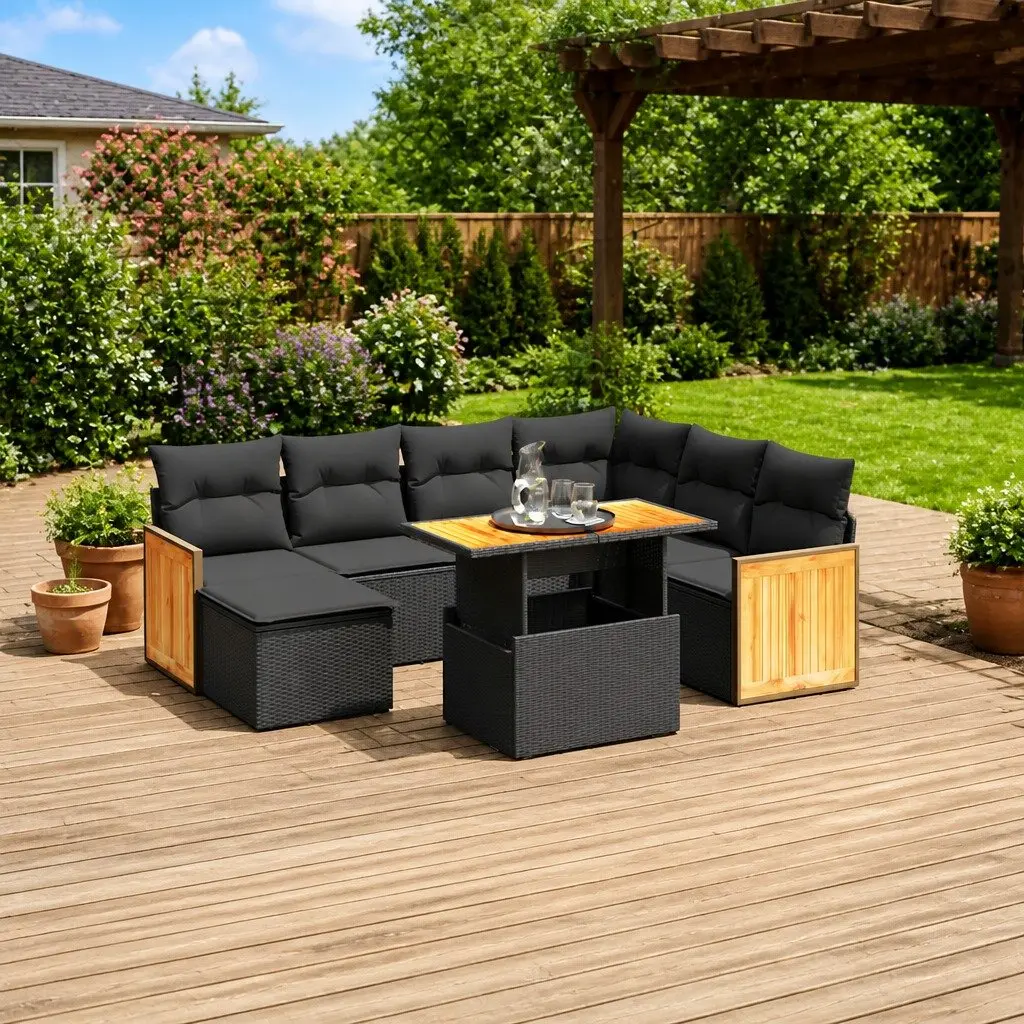 Outdoor Furniture Set 8 Piece Modular Black Poly Rattan Garden Sofa Patio Lounge
