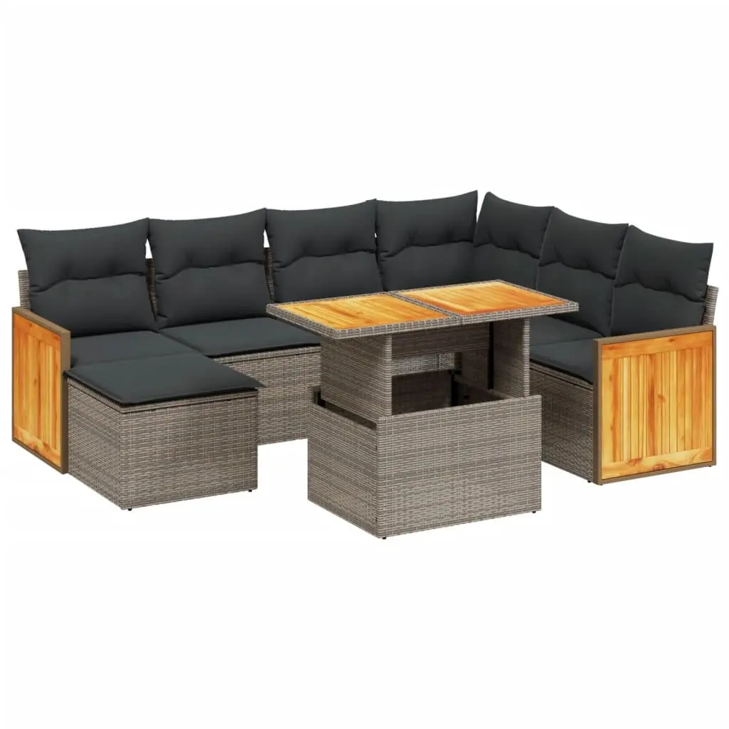 Garden Sofa Set 8 Piece Outdoor Furniture Grey Poly Rattan Modular with Cushions