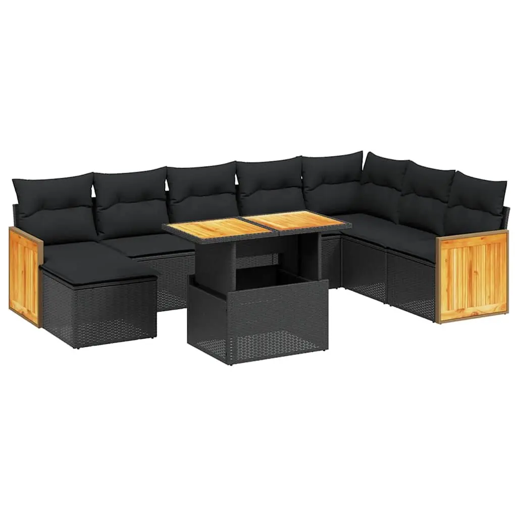 Garden Sofa Set 9 Piece Outdoor Furniture Patio Lounge Black Poly Rattan Modular