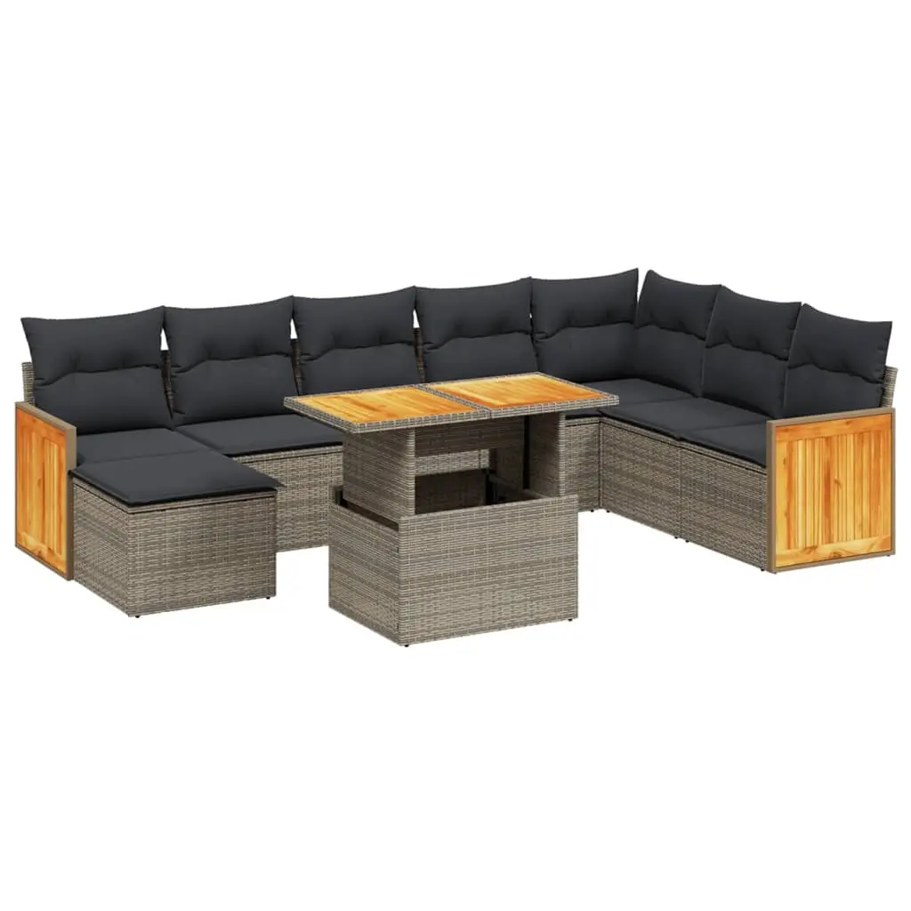 Garden Sofa Set 9 Piece Grey Poly Rattan Outdoor Furniture Patio Sectional with