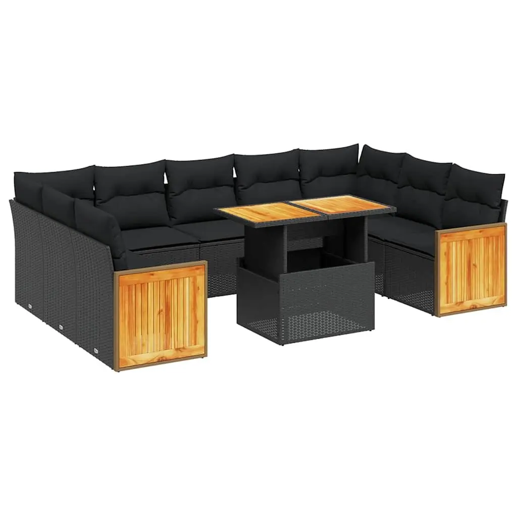 Modular Outdoor Patio Furniture Black PE Rattan Sofa Set 10 Piece