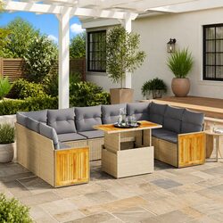 Friendly 10 Piece Garden Sofa Set in Beige Rattan