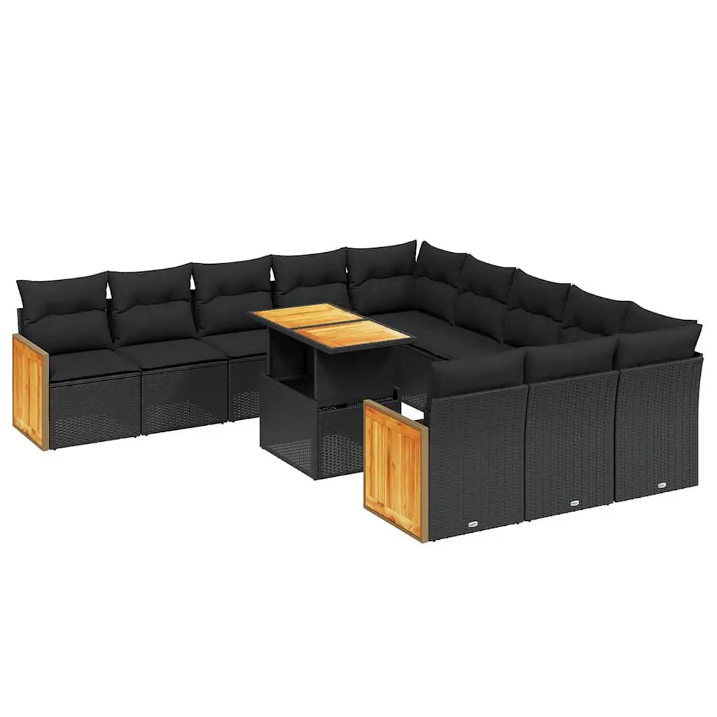 Garden Sofa Set 11 Piece Outdoor Furniture Patio Sectional with Cushions Black