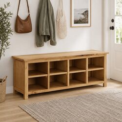 Solid Wood Shoe Rack Bench Organiser 8 Compartments Brown Storage Cabinet