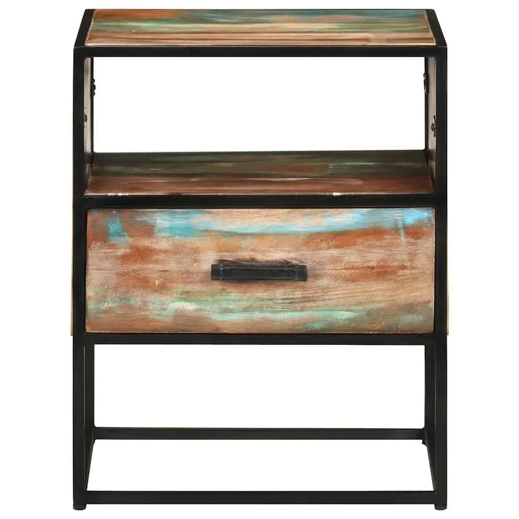 Bedside Table Handmade Solid Reclaimed Wood Multicolour 40x30x50cm Nightstand with Drawer