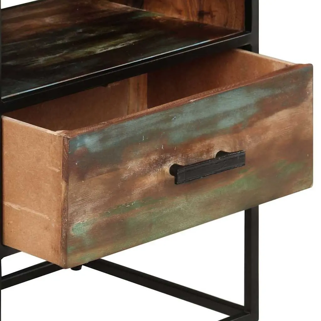 Bedside Table Handmade Solid Reclaimed Wood Multicolour 40x30x50cm Nightstand with Drawer