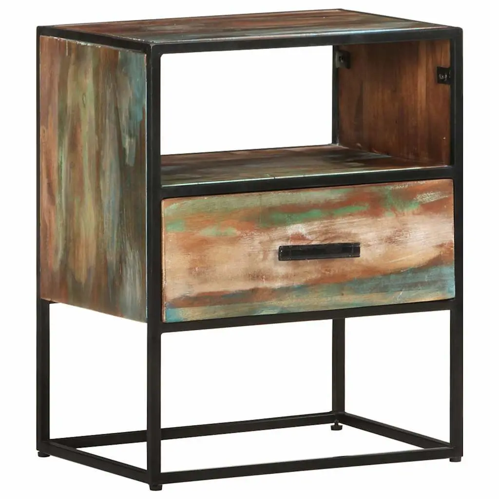Bedside Table Handmade Solid Reclaimed Wood Multicolour 40x30x50cm Nightstand with Drawer