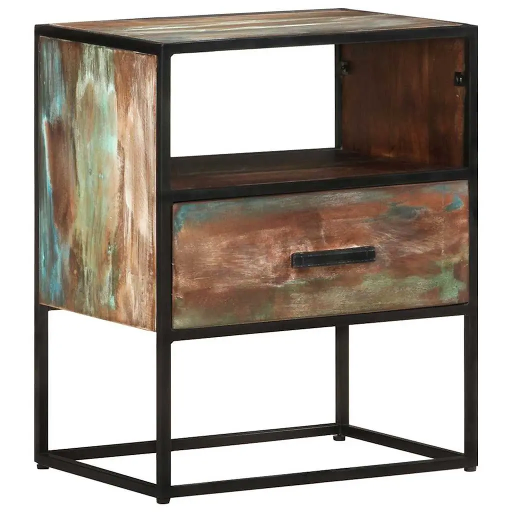 Bedside Table Handmade Solid Reclaimed Wood Multicolour 40x30x50cm Nightstand with Drawer