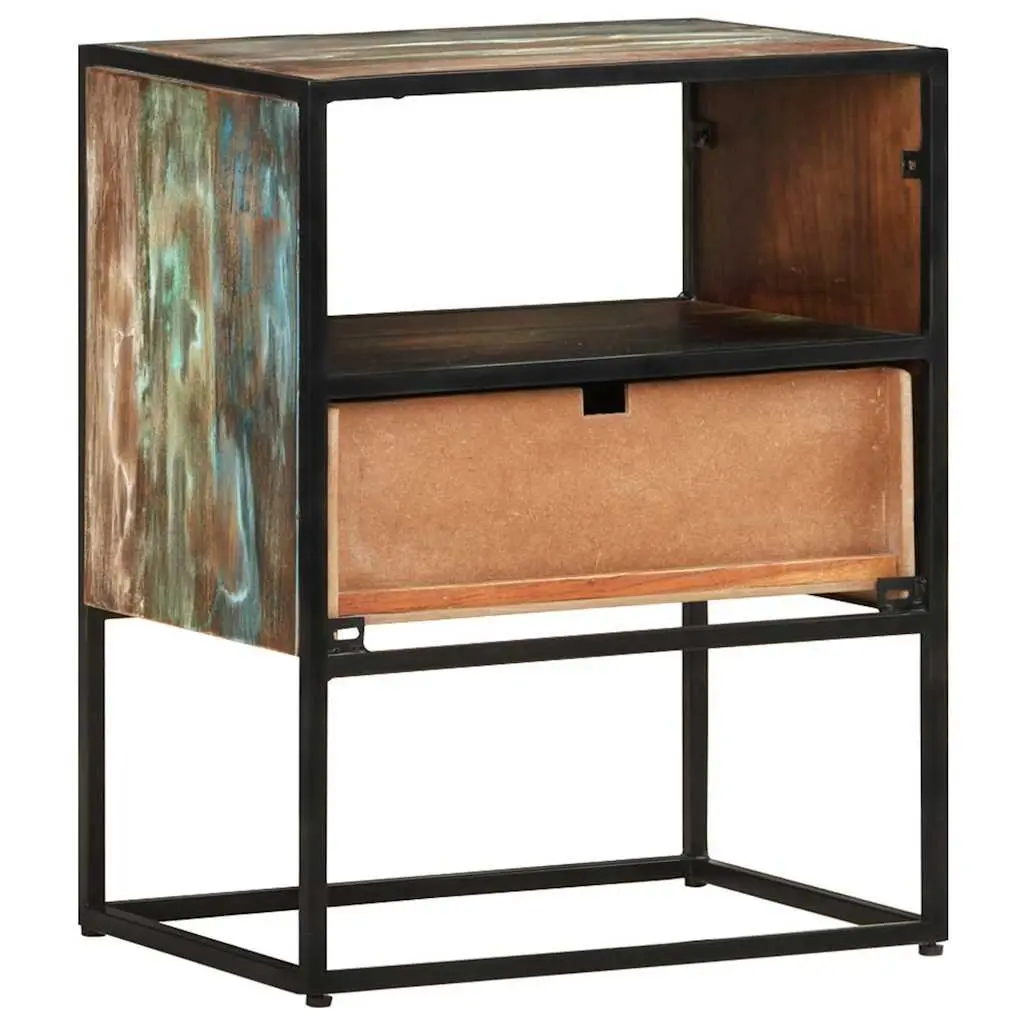 Bedside Table Handmade Solid Reclaimed Wood Multicolour 40x30x50cm Nightstand with Drawer
