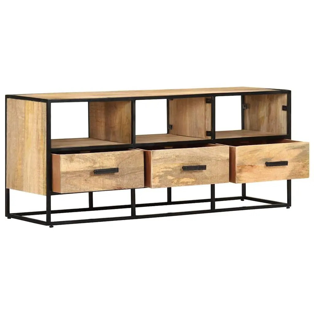 TV Cabinet 110x30x45 cm Brown Rough Mango Wood with Drawers and Shelves