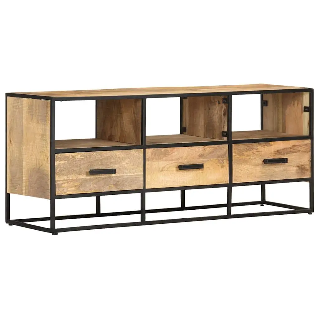 TV Cabinet 110x30x45 cm Brown Rough Mango Wood with Drawers and Shelves