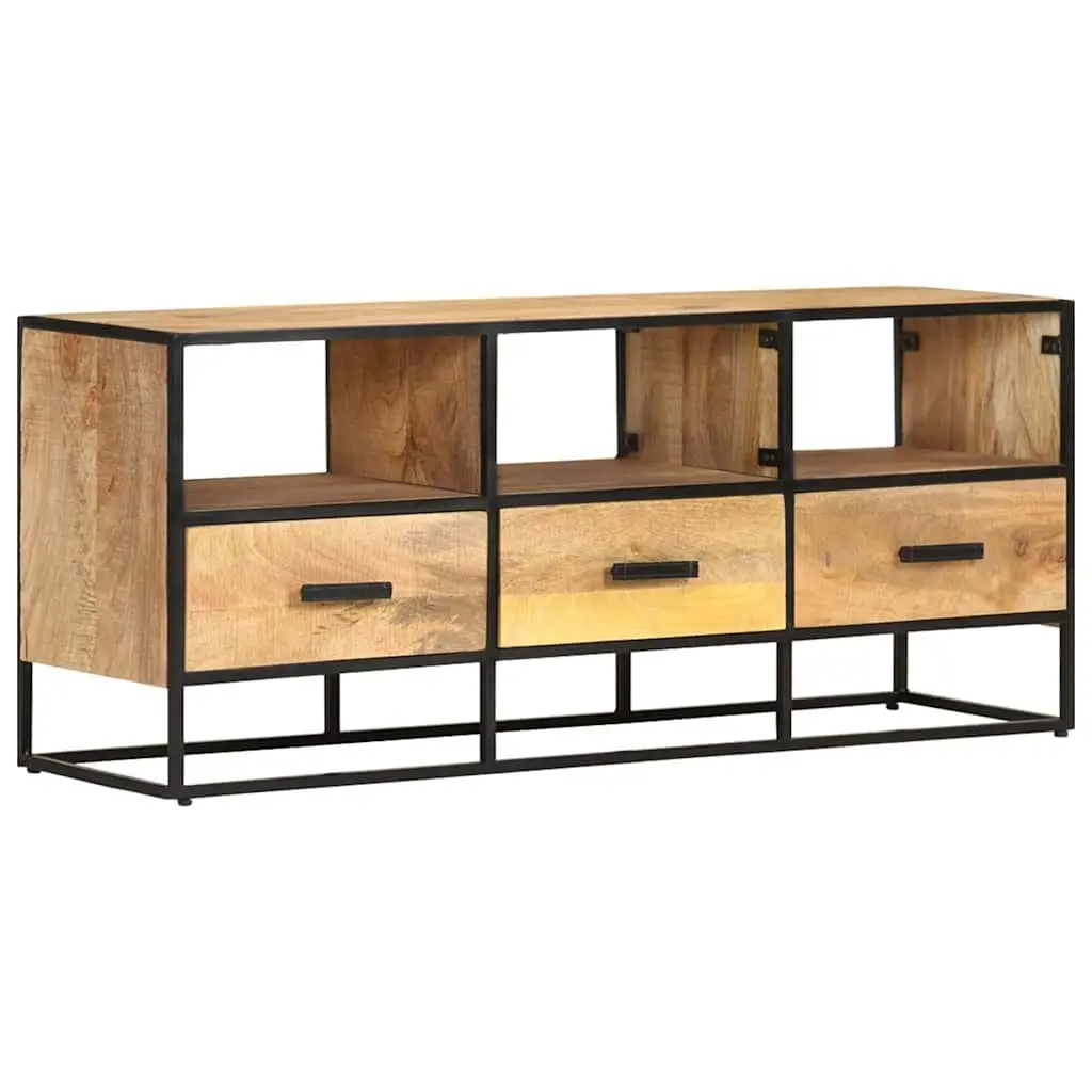 TV Cabinet 110x30x45 cm Brown Rough Mango Wood with Drawers and Shelves