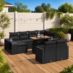 Garden Sofa Set 11 Piece Outdoor Furniture Black Poly Rattan Modular Patio