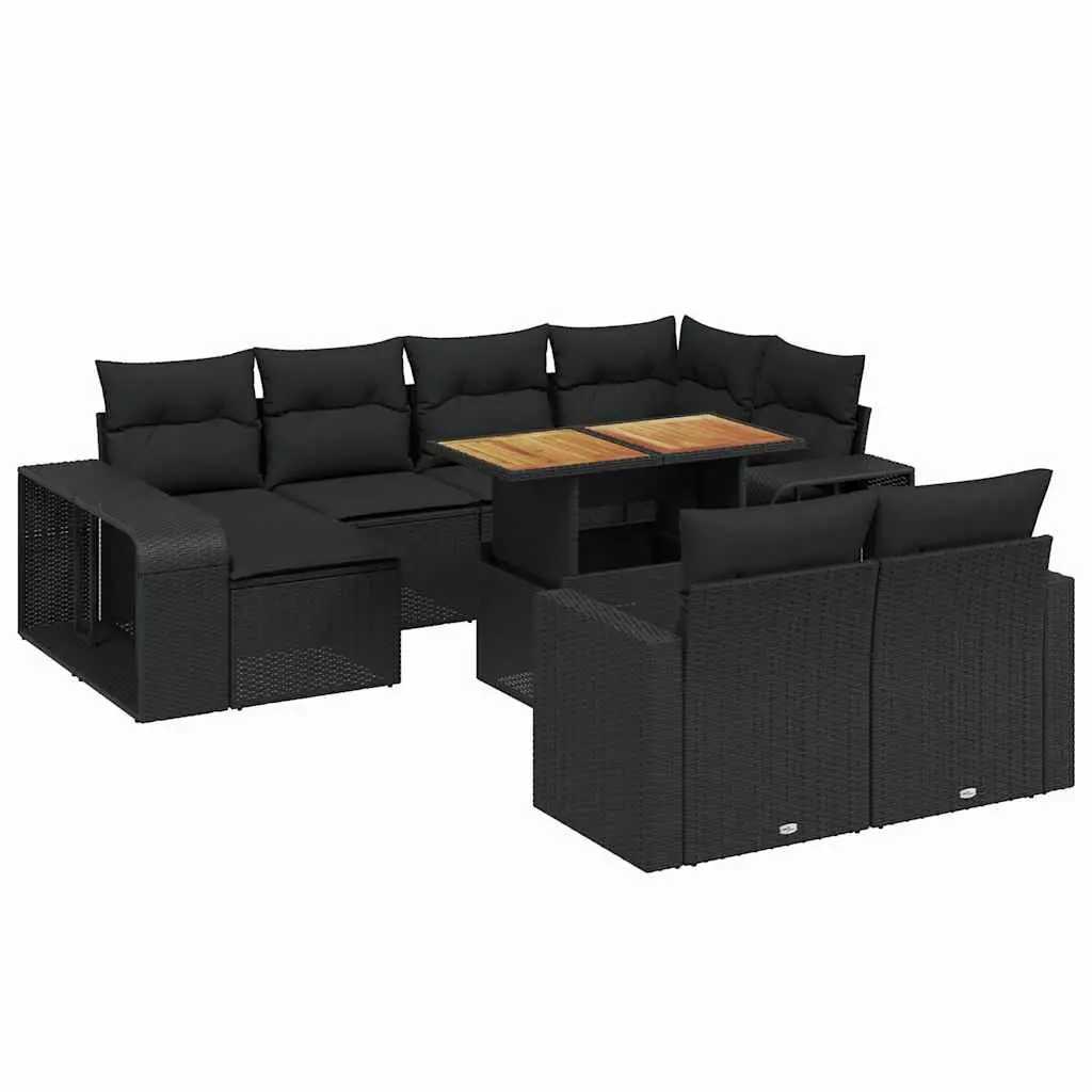 Outdoor Furniture Set Modular Black Poly Rattan 11 Piece Patio Sofa with Adjustable Table and Storage