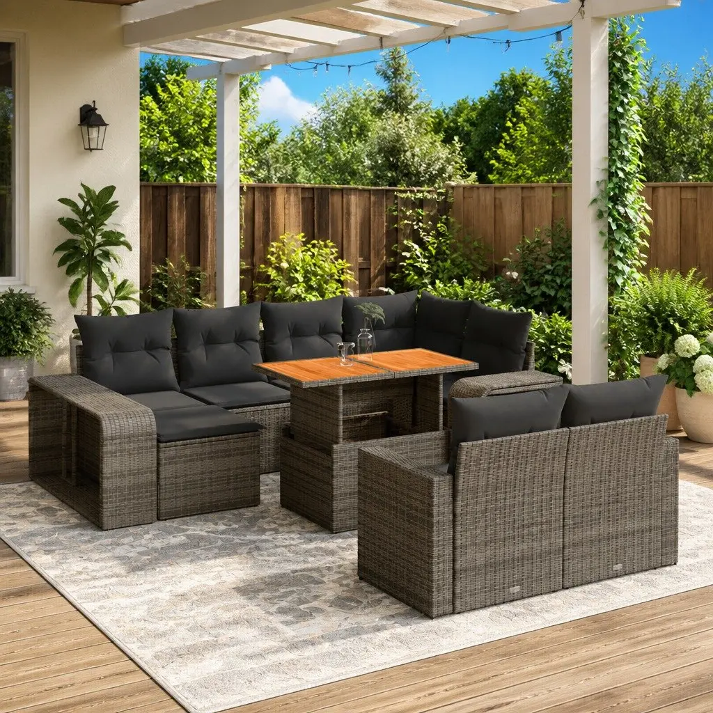 Garden Sofa Set 11 Piece Modular Outdoor Furniture Grey Poly Rattan Patio