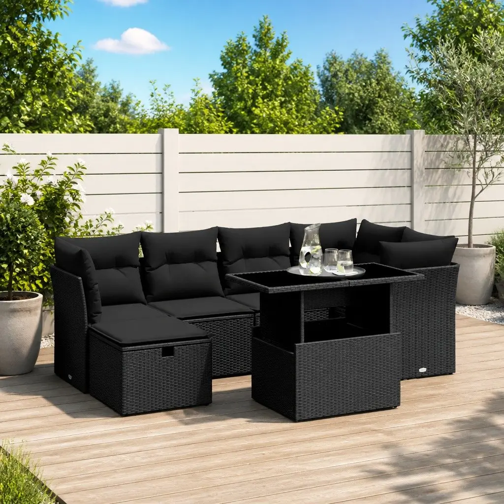 7 Piece Modular Garden Sofa Set Outdoor Furniture Poly Rattan Black