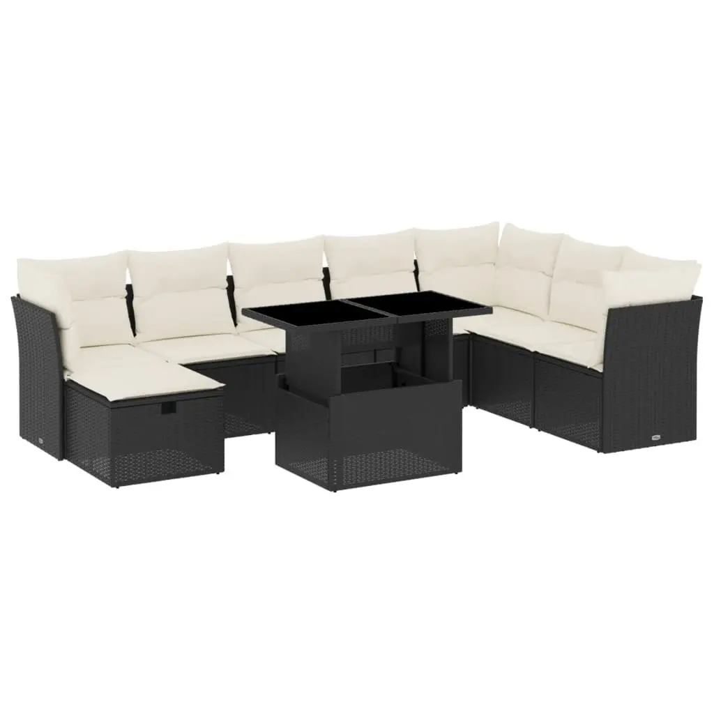 Garden Sofa Set 9 Piece Outdoor Furniture Black Poly Rattan Modular Patio