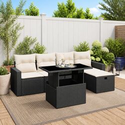 Garden Sofa Set 6 Piece Outdoor Furniture Black Poly Rattan Patio Seating