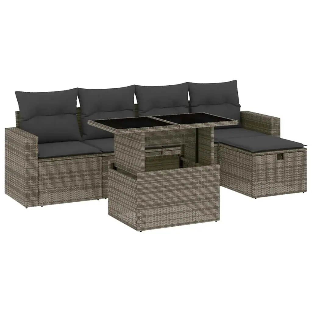 Garden Sofa Set 6 Piece Outdoor Furniture Grey Poly Rattan Modular Patio Seating