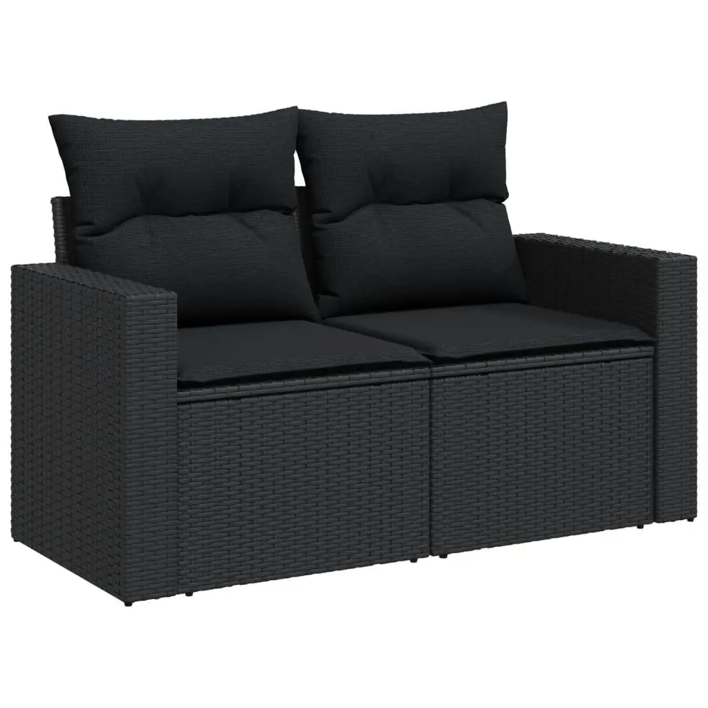 7 Piece Garden Sofa Set Outdoor Patio Furniture Black Poly Rattan with Cushions