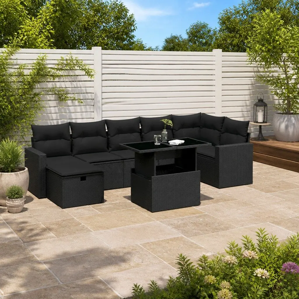 Garden Sofa Set 8 Piece Outdoor Furniture Patio Black Poly Rattan Modular