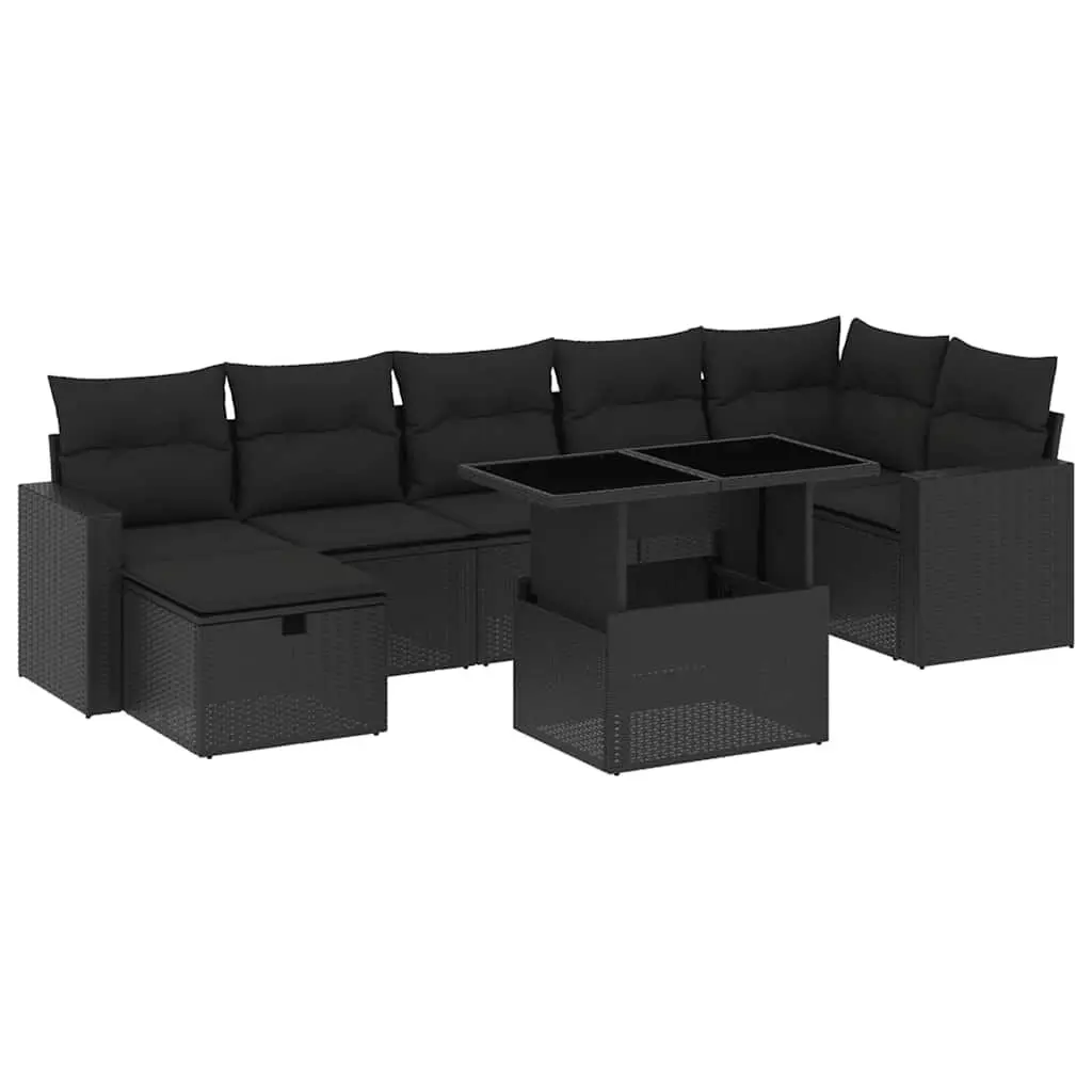 Garden Sofa Set 8 Piece Outdoor Furniture Patio Black Poly Rattan Modular