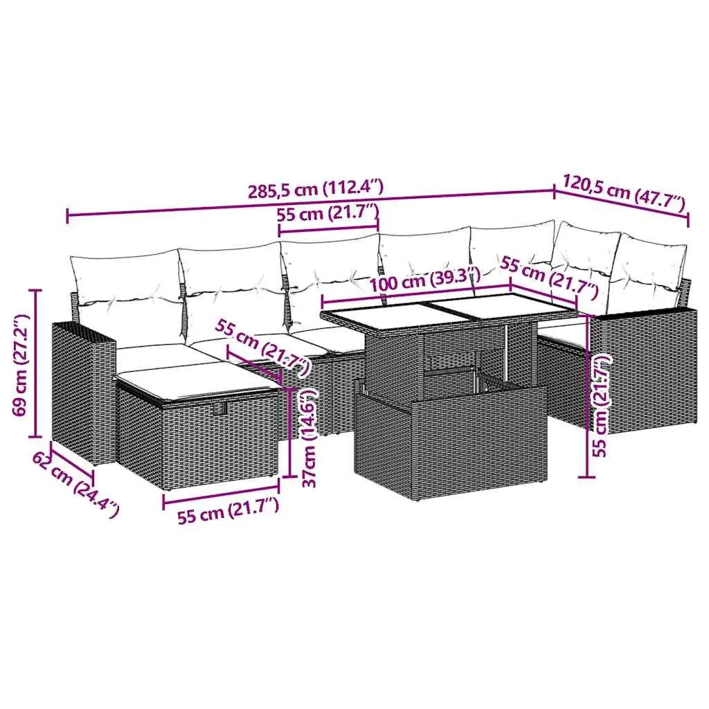 Garden Sofa Set 8 Piece Outdoor Furniture Patio Black Poly Rattan Modular
