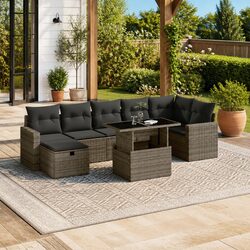 Garden Sofa Set 8 Piece Outdoor Furniture Patio Rattan Lounge Grey Cushions