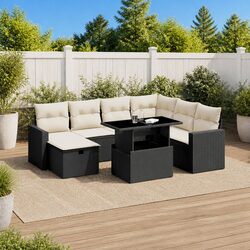 Garden Sofa Set 8 Piece Outdoor Furniture Patio Black Poly Rattan Modular Lounge