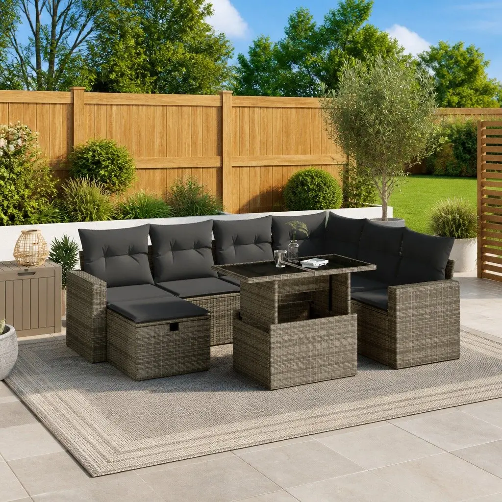 Garden Sofa Set 8 Piece Outdoor Furniture Patio Grey Poly Rattan Modular