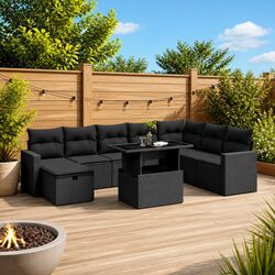 Garden Sofa Set 9 Piece Outdoor Furniture Patio Rattan Lounge with Cushions
