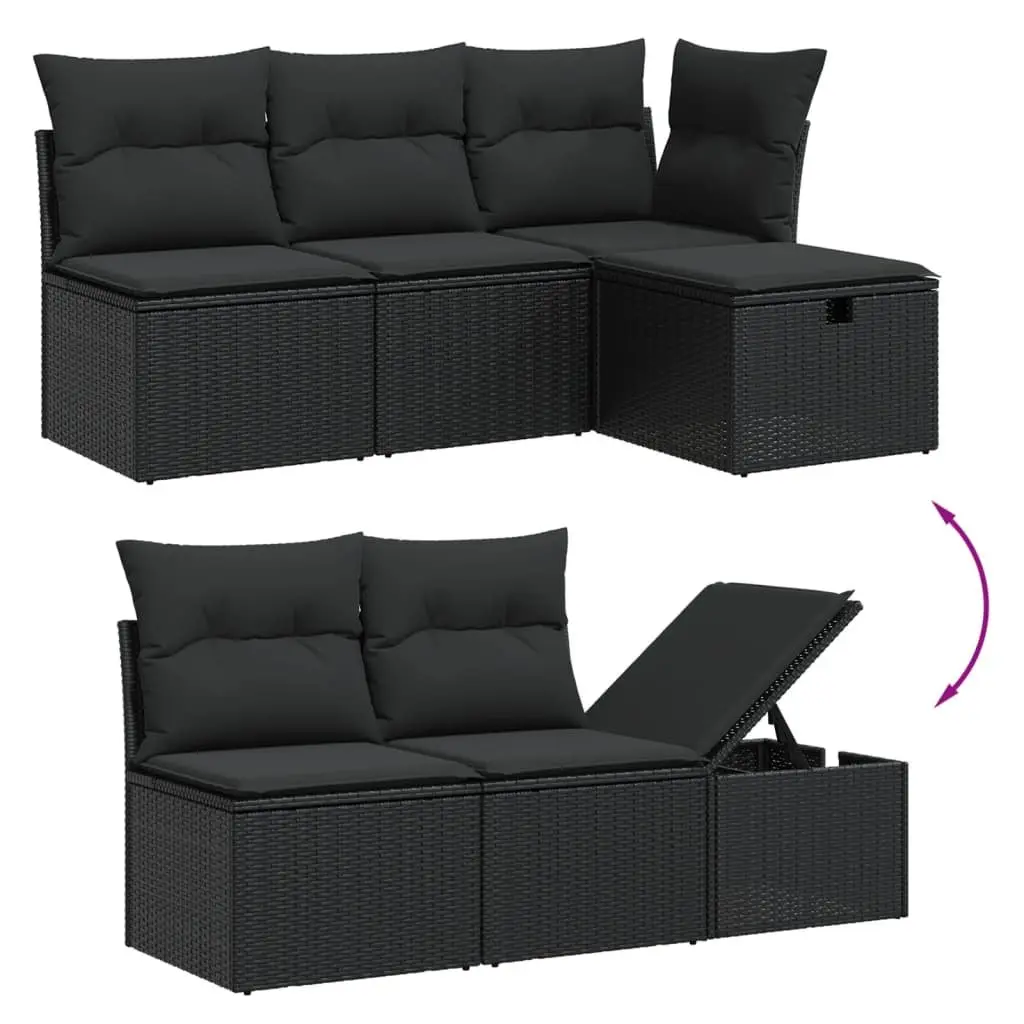 Garden Sofa Set 6 Piece Outdoor Furniture Black Poly Rattan Modular Patio Lounge