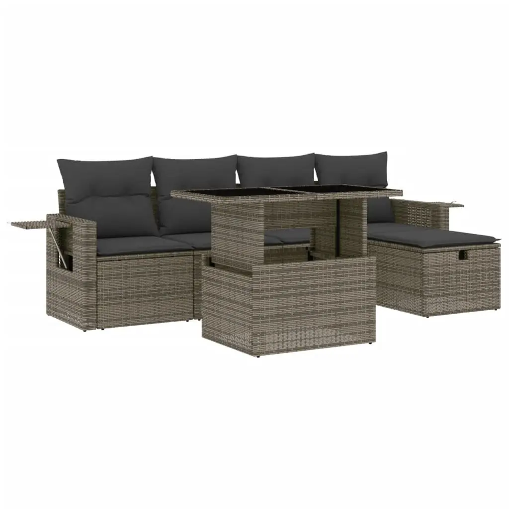 Garden Sofa Set 6 Piece Outdoor Furniture Patio Grey Poly Rattan Modular Seating