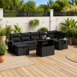 Garden Sofa Set 8 Piece Outdoor Patio Furniture Black Poly Rattan Modular Lounge