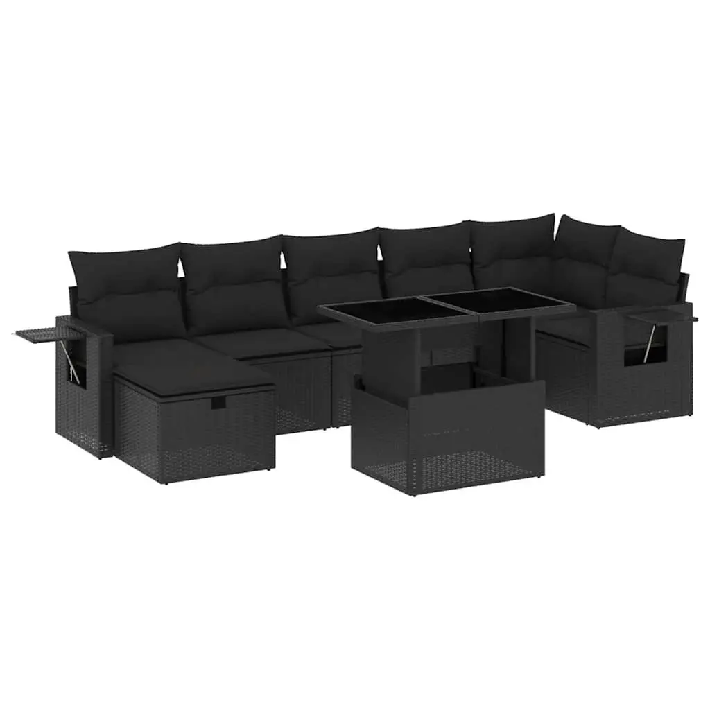 Garden Sofa Set 8 Piece Outdoor Patio Furniture Black Poly Rattan Modular Lounge