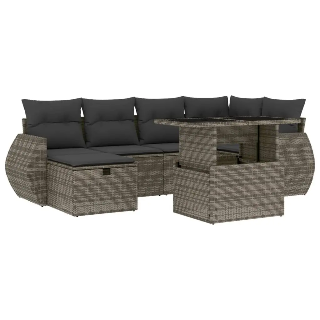 7 Piece Garden Sofa Set Modular Grey Poly Rattan with Cushions