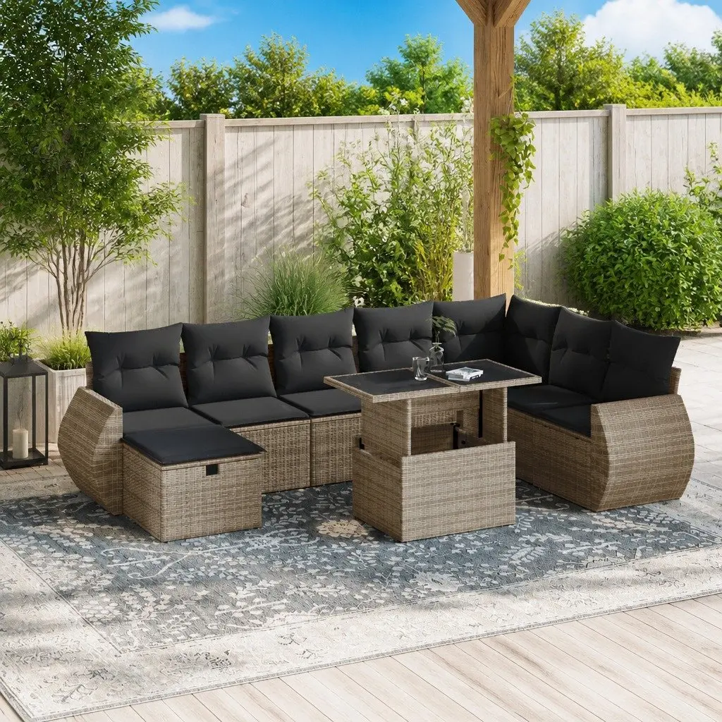 Garden Sofa Set 9 Piece Outdoor Furniture Grey Poly Rattan Modular Patio Seating