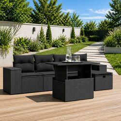 Garden Sofa Set 6 Piece Outdoor Furniture Patio Black Poly Rattan Modular