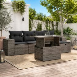 Garden Sofa Set 6 Piece Grey Outdoor Patio Furniture with Cushions and