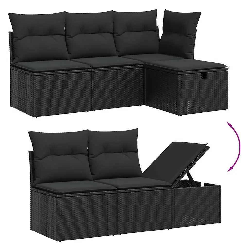 Garden Sofa Set 7 Piece Outdoor Furniture Black Poly Rattan Patio Lounge with