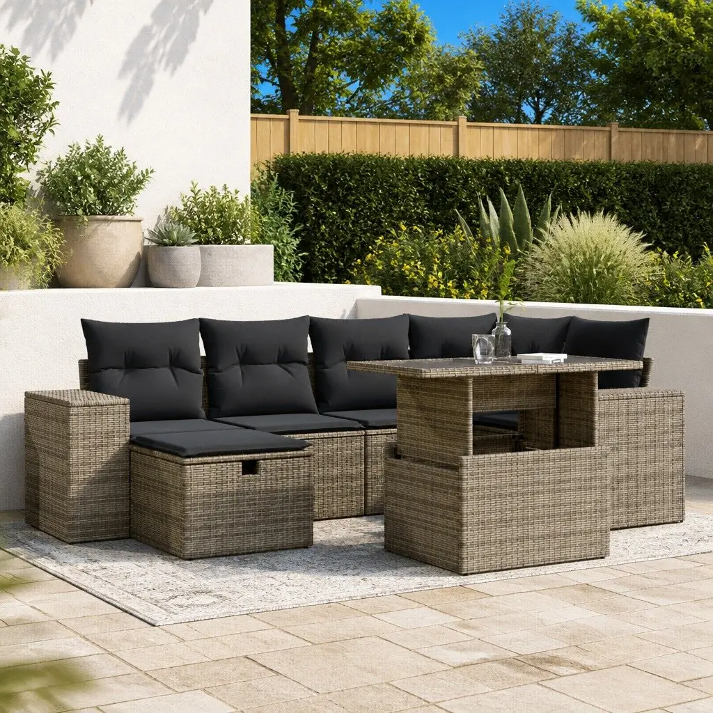 Garden Sofa Set 7 Piece Outdoor Furniture Grey Poly Rattan Patio Lounge Modular
