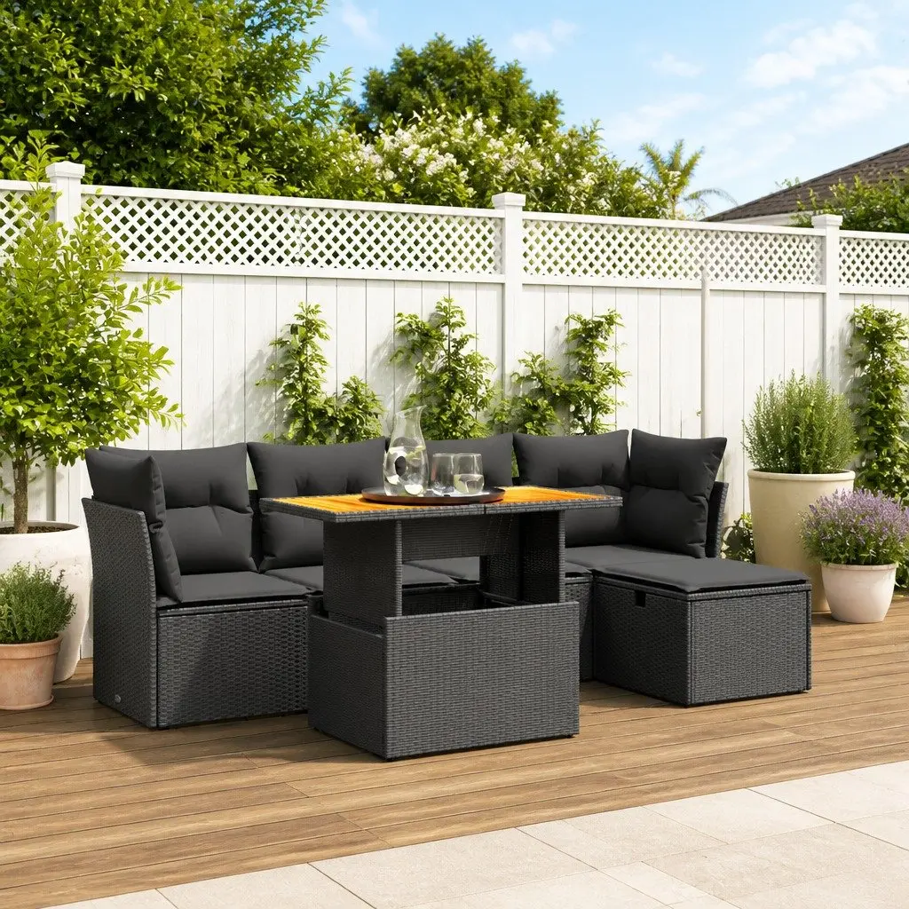 Garden Sofa Set 6 Piece Outdoor Furniture Patio Lounge Black Poly Rattan Modular
