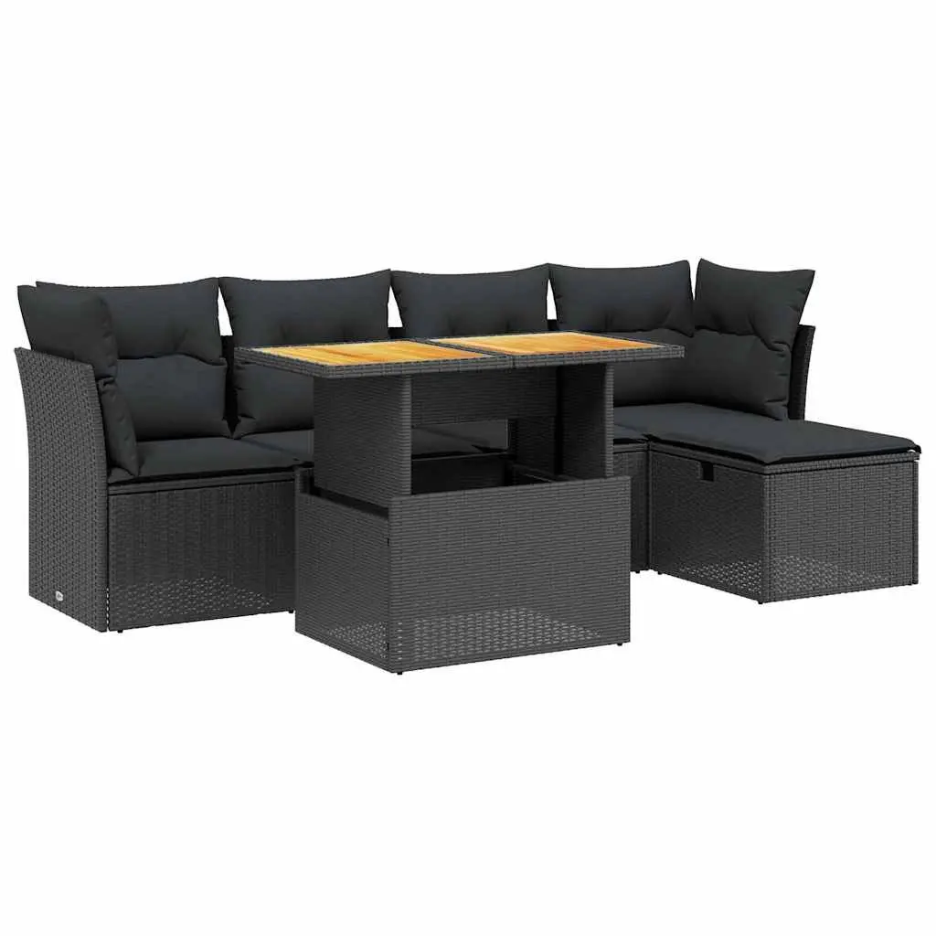Garden Sofa Set 6 Piece Outdoor Furniture Patio Lounge Black Poly Rattan Modular
