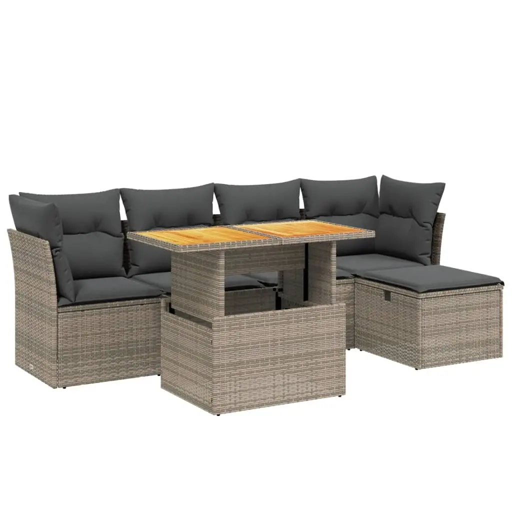 Garden Sofa Set 6 Piece Outdoor Furniture Grey Poly Rattan with Cushions Patio